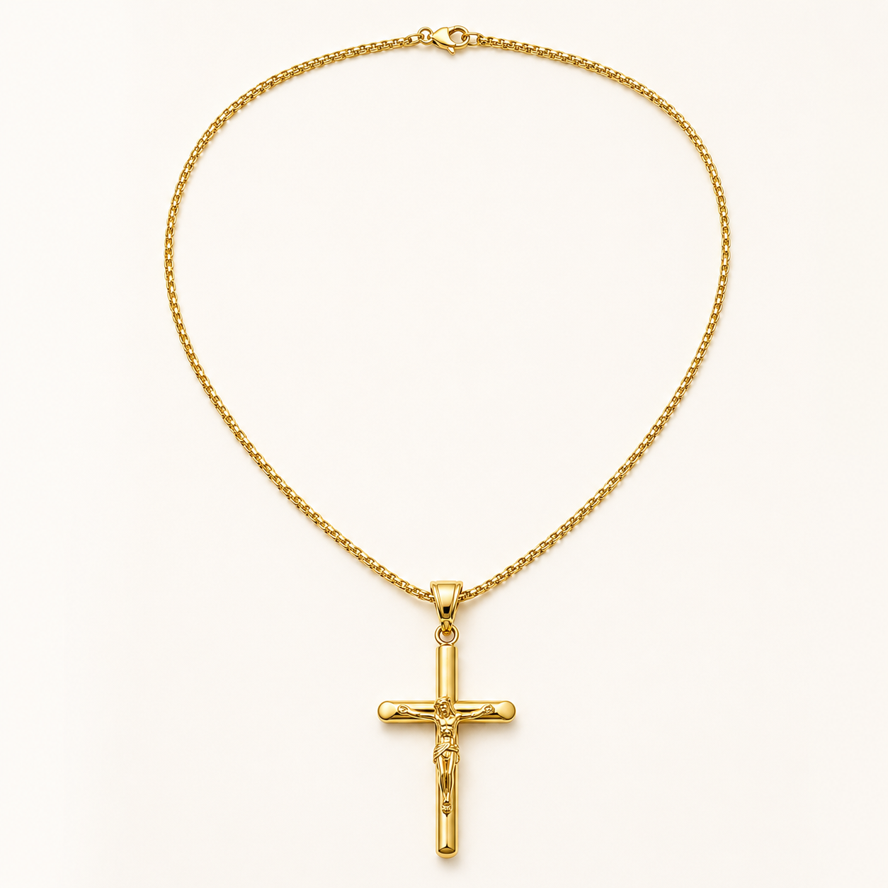 Naszyjnik z krzyżykiem złoty — Częstochowa, stal chirurgiczna 316L pozłacana 18K, 60 cm — Złota Kraków