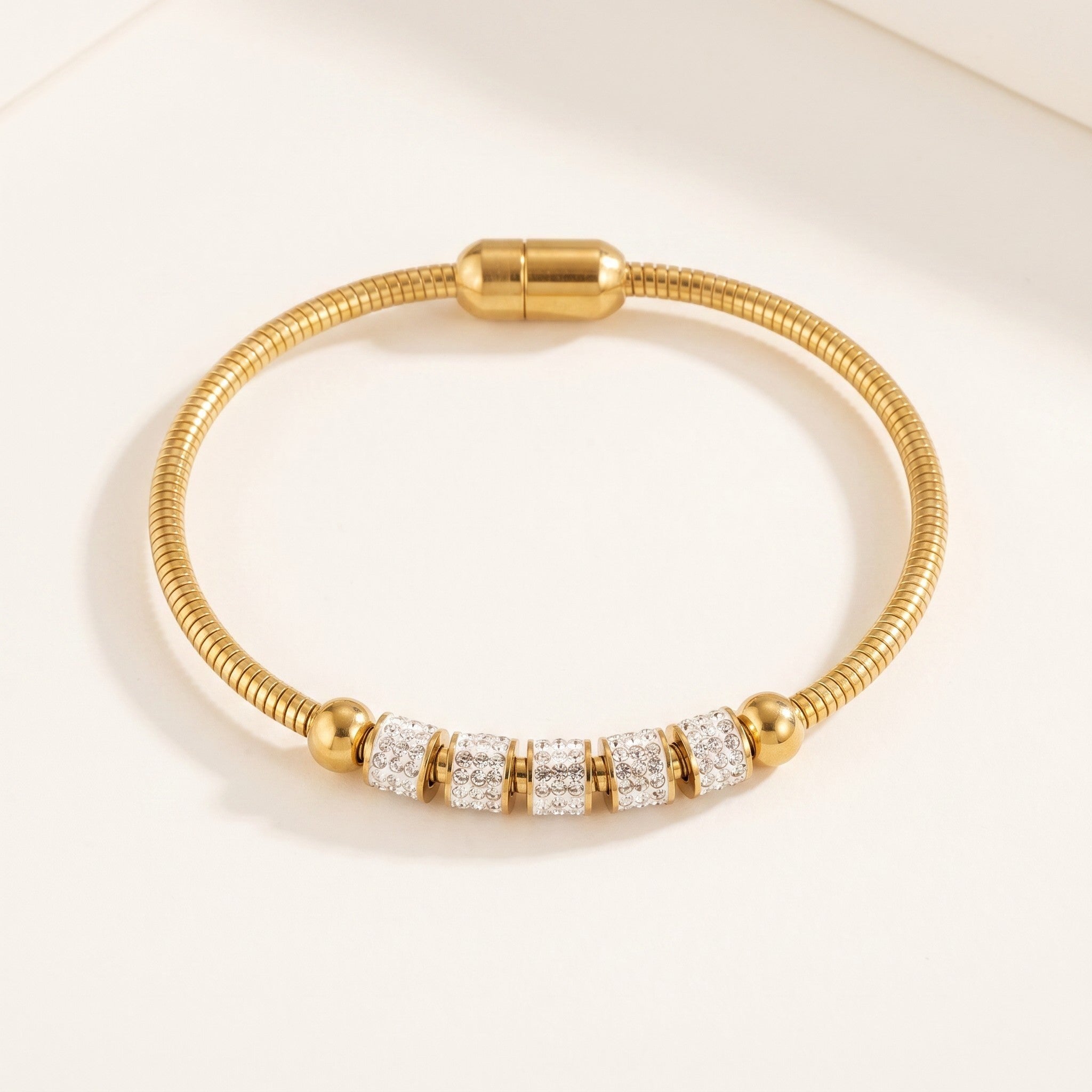 Złota Kraków gold-plated surgical steel bracelet with crystals, 17cm + 3cm adjustable length.